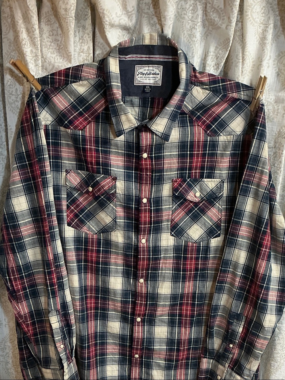Men's Plaid Button-Down Shirt - Navy/Red/White